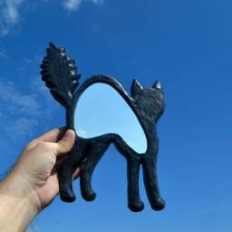 Scared Black Cat Wall Hanging Mirror, Black Cat Lover Gift, Cats Good Luck, Mirror For Home, House Warming Gifts, Furniture - thumbnail 3