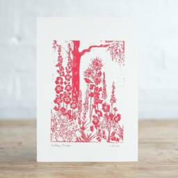 Handprinted Cottage Garden Linocut Print - Summer Floral Art - thumbnail 1