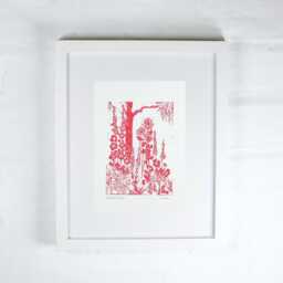 Handprinted Cottage Garden Linocut Print - Summer Floral Art - thumbnail 2