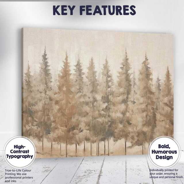 Minimalist Evergreen Forest Neutral Textured Woodland Canvas Wall Art Print Decor Picture Ready To Hang - image 1