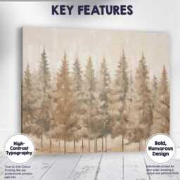 Minimalist Evergreen Forest Neutral Textured Woodland Canvas Wall Art Print Decor Picture Ready To Hang - thumbnail 1