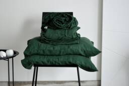 Linen Sheet Set, Linen Sheet Set Of 4 Pcs, 2 Pillowcase & Set, Dark Emerald Bedding