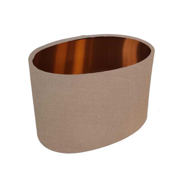 Oval Hazelnut Brown Lampshade in Linen With Copper Lining - image 1