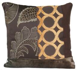 Unique Designers Fabric Decorative Pillow Throw Case Chocolate Brown & Orange Patchwork Cushion Cover Flower Gold Silk Embroidery