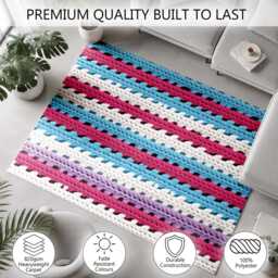 Pastel Pink Blue Crochet Stripe Textured Pattern Rug Non-Slip Soft Area Carpet Bedroom Living Room Hallway Mat Decor - Made in UK - thumbnail 3