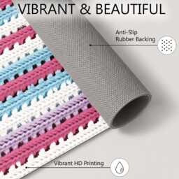 Pastel Pink Blue Crochet Stripe Textured Pattern Rug Non-Slip Soft Area Carpet Bedroom Living Room Hallway Mat Decor - Made in UK - thumbnail 4