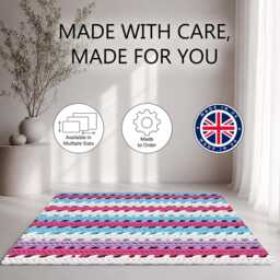 Pastel Pink Blue Crochet Stripe Textured Pattern Rug Non-Slip Soft Area Carpet Bedroom Living Room Hallway Mat Decor - Made in UK - thumbnail 2