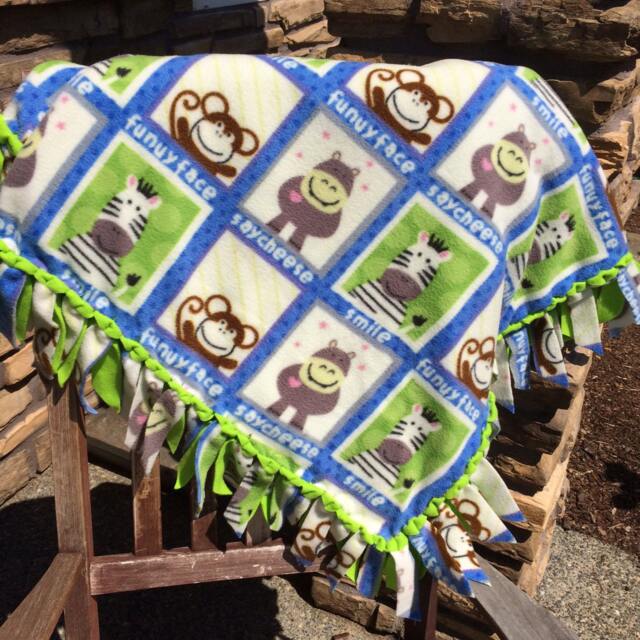 Fleece Blanket With Woven Edge - Funny Face Safari & Jungle Animals - image 1