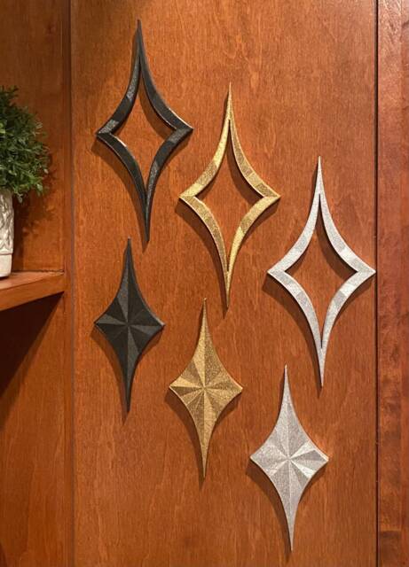 Mid Century Modern Eames Style Starbursts - 3D Printed Gold/Silver Painted Or Black Unpainted ~ Wall Art/Decor - image 1