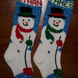 PDF Pattern Only Hand Knitted Original Design Mrs. Snowman Christmas Stocking - thumbnail 3