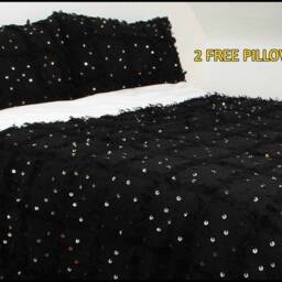 Moroccan Black Handira Wedding Blanket With Sequins - Handmade Berber Blanket, Includes 2 Free Matching Pillows Boho Bedspread Decor - thumbnail 2