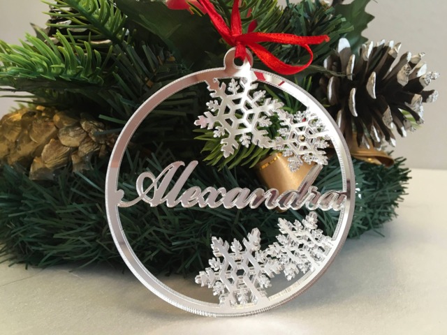 Personalized Christmas Name Ornaments With Laser Cut Snowflakes - Custom Xmas Baubles Handmade Tree Decorations - image 1