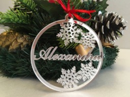 Personalized Christmas Name Ornaments With Laser Cut Snowflakes - Custom Xmas Baubles Handmade Tree Decorations - thumbnail 1
