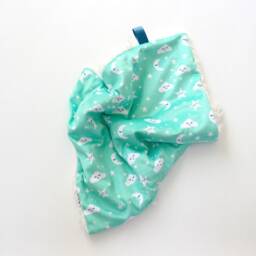 Dream Lovie. Security Blanket. Personalized Lovey. Faux Fur Aqua Cloud Moons. Mini Baby Minky Shower Gift - thumbnail 2