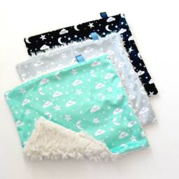 Dream Lovie. Security Blanket. Personalized Lovey. Faux Fur Aqua Cloud Moons. Mini Baby Minky Shower Gift - thumbnail 3