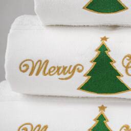 Merry Xmas Set Of 3 Embroidered White Bath Towels - Ref. Red Christmas Tree - thumbnail 3