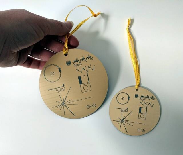 Nasa Voyager Golden Record Christmas Tree Ornament, Metallic Gold, Laser Engraved Decoration. Celebrate The Missions This Christmas - image 1