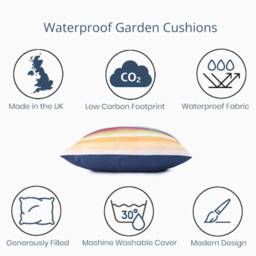Water Resistant Garden Cushion, Outdoor Pillow Pixel Stripes Rainbow 43cm X With Inner Padding, Designed Handmade in UK By Celina Digby - thumbnail 3