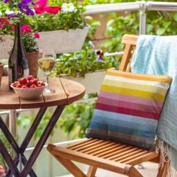 Water Resistant Garden Cushion, Outdoor Pillow Pixel Stripes Rainbow 43cm X With Inner Padding, Designed Handmade in UK By Celina Digby - thumbnail 2