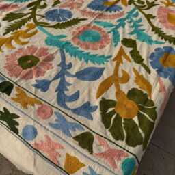 Cotton Suzani Quilt - Hand-Embroidered Folk Patterns, Bohemian Home D??cor, Reversible Throw Blanket - thumbnail 3