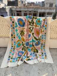 Cotton Suzani Quilt - Hand-Embroidered Folk Patterns, Bohemian Home D??cor, Reversible Throw Blanket - thumbnail 1