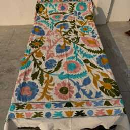 Cotton Suzani Quilt - Hand-Embroidered Folk Patterns, Bohemian Home D??cor, Reversible Throw Blanket - thumbnail 2
