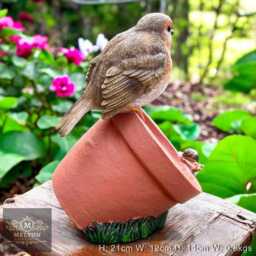 Robin On Plant Pot Bird Feeder Resin Freestanding Novelty Squirrel Seed Station - thumbnail 2