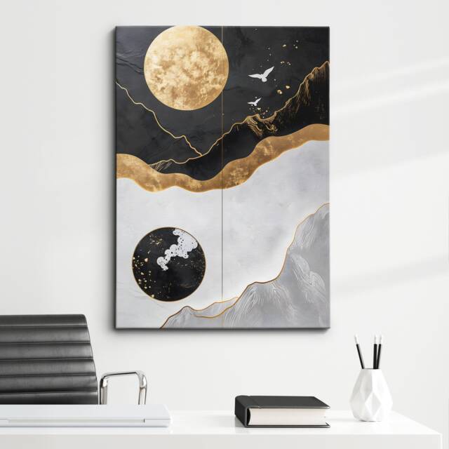 Yin & Yang Oil Painting Framed Poster Print & Canvas Wall Decor Art Bedroom Home Interior Floral Gift - image 1