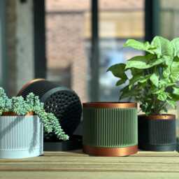 Ribbed Green Plant Pot With Bronze Accent - Modern Indoor Planter Drainage & Drip Tray, Mid-Century Home D??cor, Custom Sizes - thumbnail 4
