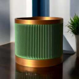 Ribbed Green Plant Pot With Bronze Accent - Modern Indoor Planter Drainage & Drip Tray, Mid-Century Home D??cor, Custom Sizes - thumbnail 2