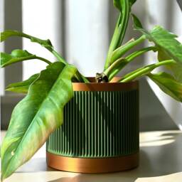 Ribbed Green Plant Pot With Bronze Accent - Modern Indoor Planter Drainage  & Drip Tray, Mid-Century Home D??cor, Custom Sizes by Etsy | uFurnish.com