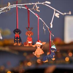 Dachshund Christmas Decorations - Set Of 4 Festive Sausage Dog Ornaments For Tree Lover Gift Keepsake - thumbnail 1