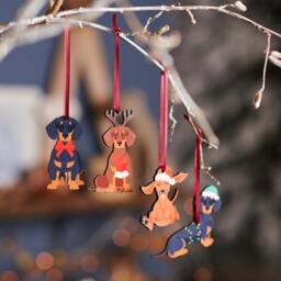 Dachshund Christmas Decorations - Set Of 4 Festive Sausage Dog Ornaments For Tree Lover Gift Keepsake - thumbnail 2