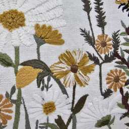 Ivory Floral Embroidered Wildflower Pillow, Bees, Daisy, Piped, Cotton Linen - 25x45cms Cushion, Country Home, Scatter Cushion - thumbnail 2