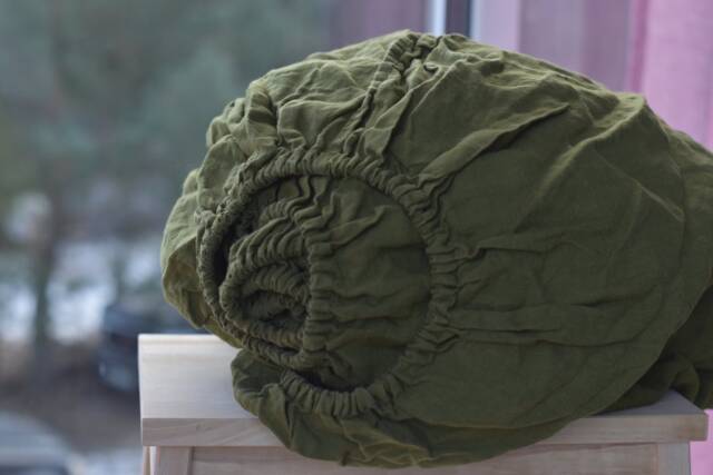 Linen Fitted Sheet in A Green Khaki Color Queen King Twin 100% Flax Softened Sheet Rose Linen Bedding - image 1