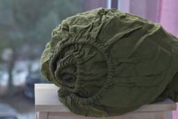 Linen Fitted Sheet in A Green Khaki Color Queen King Twin 100% Flax Softened Sheet Rose Linen Bedding