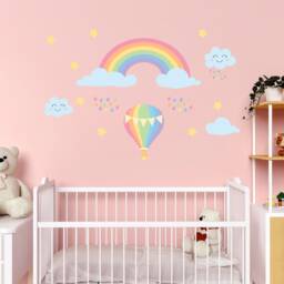 Watercolour Rainbow Hot Air Balloon Wall Sticker Set, Decal, Room Decor, Unicorn, Nursery, Bedroom, Girl Boy, Window - thumbnail 2