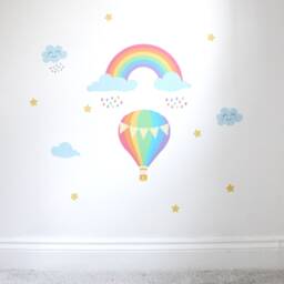Watercolour Rainbow Hot Air Balloon Wall Sticker Set, Decal, Room Decor, Unicorn, Nursery, Bedroom, Girl Boy, Window - thumbnail 3