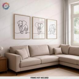 Minimalist Elephant Prints - Set Of 3 Posters - Line Drawing Decor Print Animal Wall Art Wildlife Gift Minimal Picture Elephants - thumbnail 1
