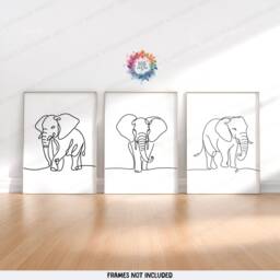 Minimalist Elephant Prints - Set Of 3 Posters - Line Drawing Decor Print Animal Wall Art Wildlife Gift Minimal Picture Elephants - thumbnail 2