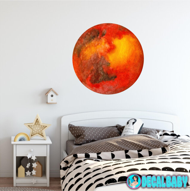 Planet Mars Watercolor Wall Decal Sticker Solar System Mural Outer Space Art Removable Peel & Stick Fabric - image 1