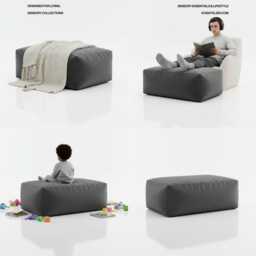 Dark Grey Bean Bag Ottoman Water Resistant Polyester Footstool - thumbnail 3
