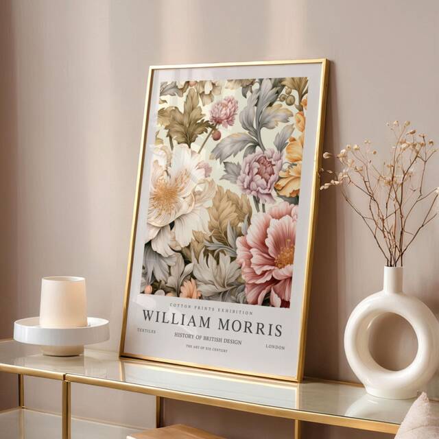William Morris Print, Art, Exhibition Poster, Botanical Gifts, Peony Decor, Wall Neutral - image 1