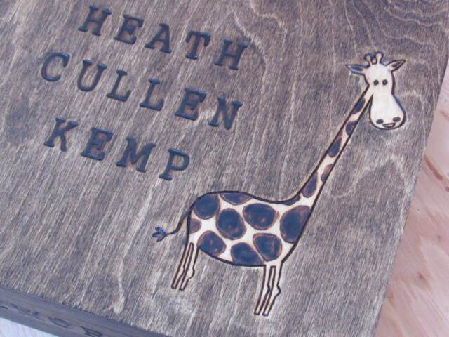 Giraffe Wood Burned First Name Baby Keepsake Box With Animal Graphic Large Box 11.5 X 9 3.5 - image 1
