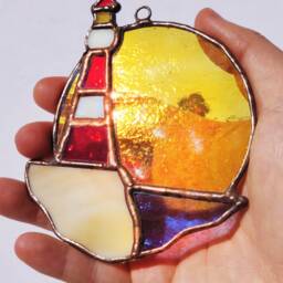 Summer Glass Hanging Decoration [Lighthouse] Stained Glass, Ornament, Window Decoration, Wall Hanging, Home Decor Gift - thumbnail 3