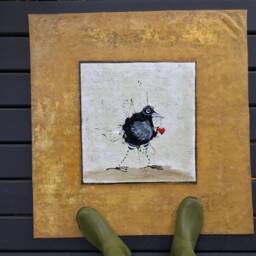 Hand-Painted Raven Floor Cloth Vintage Crow Oilcloth Rug - thumbnail 2