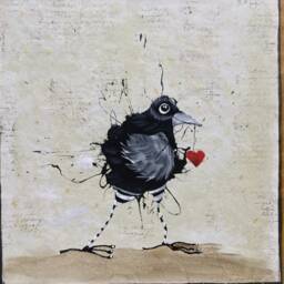 Hand-Painted Raven Floor Cloth Vintage Crow Oilcloth Rug - thumbnail 3