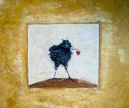 Hand-Painted Raven Floor Cloth Vintage Crow Oilcloth Rug - thumbnail 1