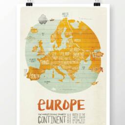 Original Europe Continent Map Wall Art Printing Poster Illustration Print Drawings Graphic Design Work Home Decor - thumbnail 2
