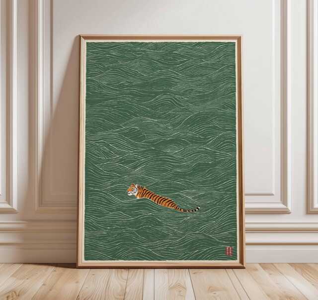 Japanese Tiger Poster, Minimalist Wall Art Print, Zen Nature Artwork, Modern Oriental Decor, Serene Animal Illustration For Home - image 1